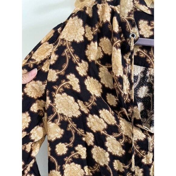 Free People Mia Floral Tunic Top XS Oversized Black Brown Vintage Long Sleeve - Picture 6 of 11